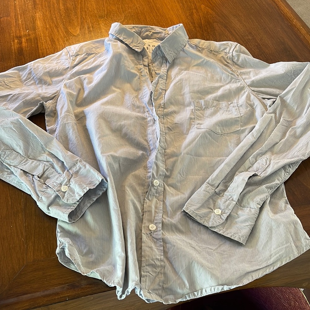 Frank and Eileen Light blue pin stripe button down.